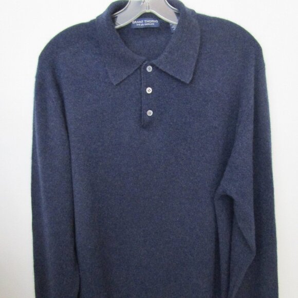 CASHMERE Mens Polo Collar Placket Sweater Cuddly Navy - Picture 2 of 9